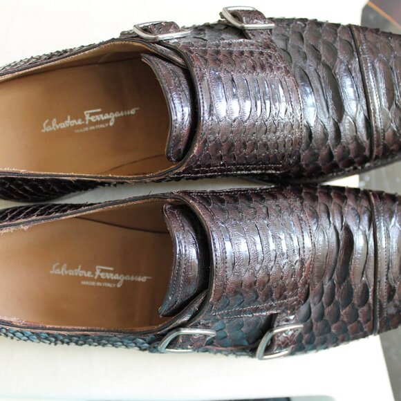 Salvatore Ferragamo Men's dark brown Snakeskin Tramezza Buckle-Ups US size 11 - Picture 6 of 8